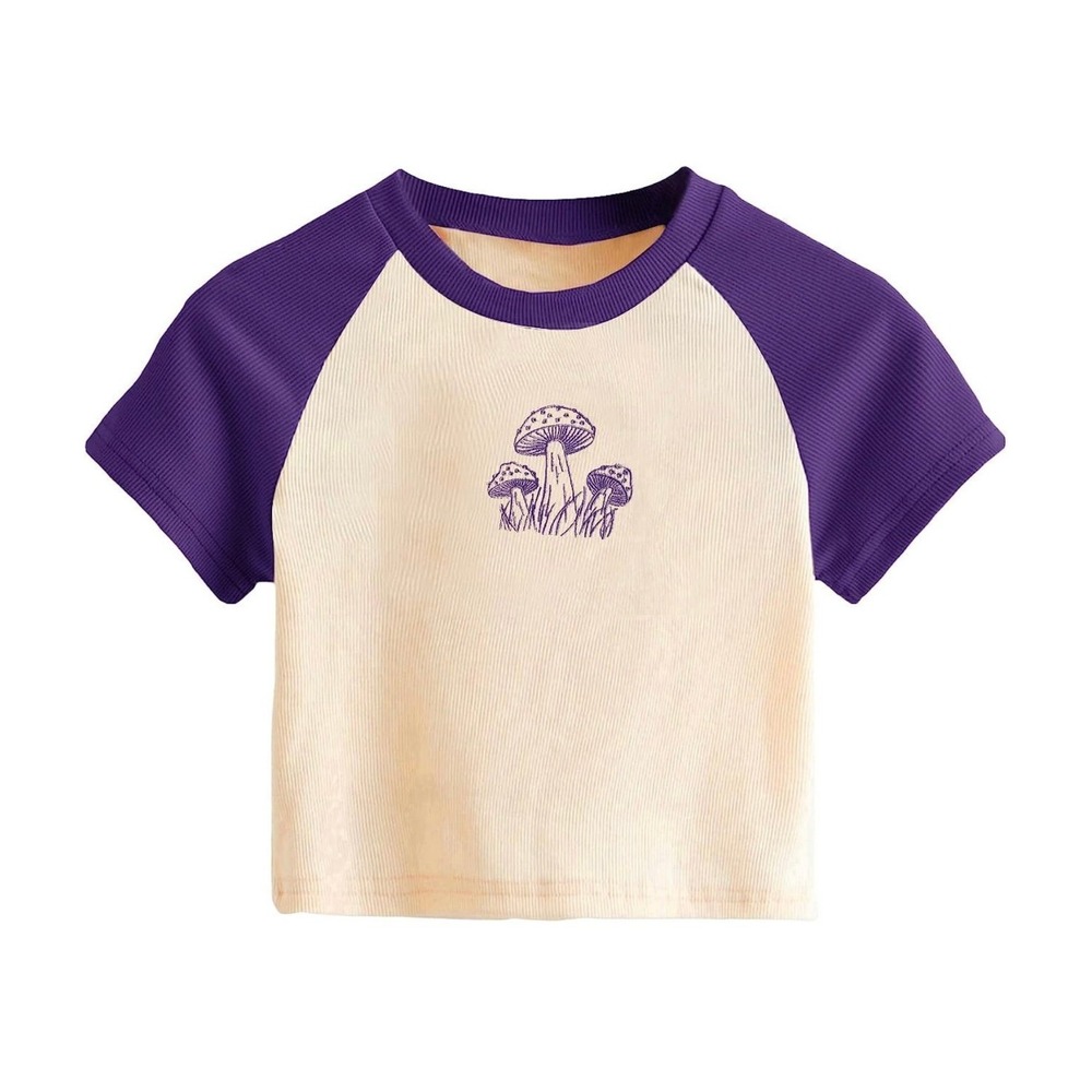 SweatyRocks Women's Graphic Print Crop Top T Shirt‎ mushroom
